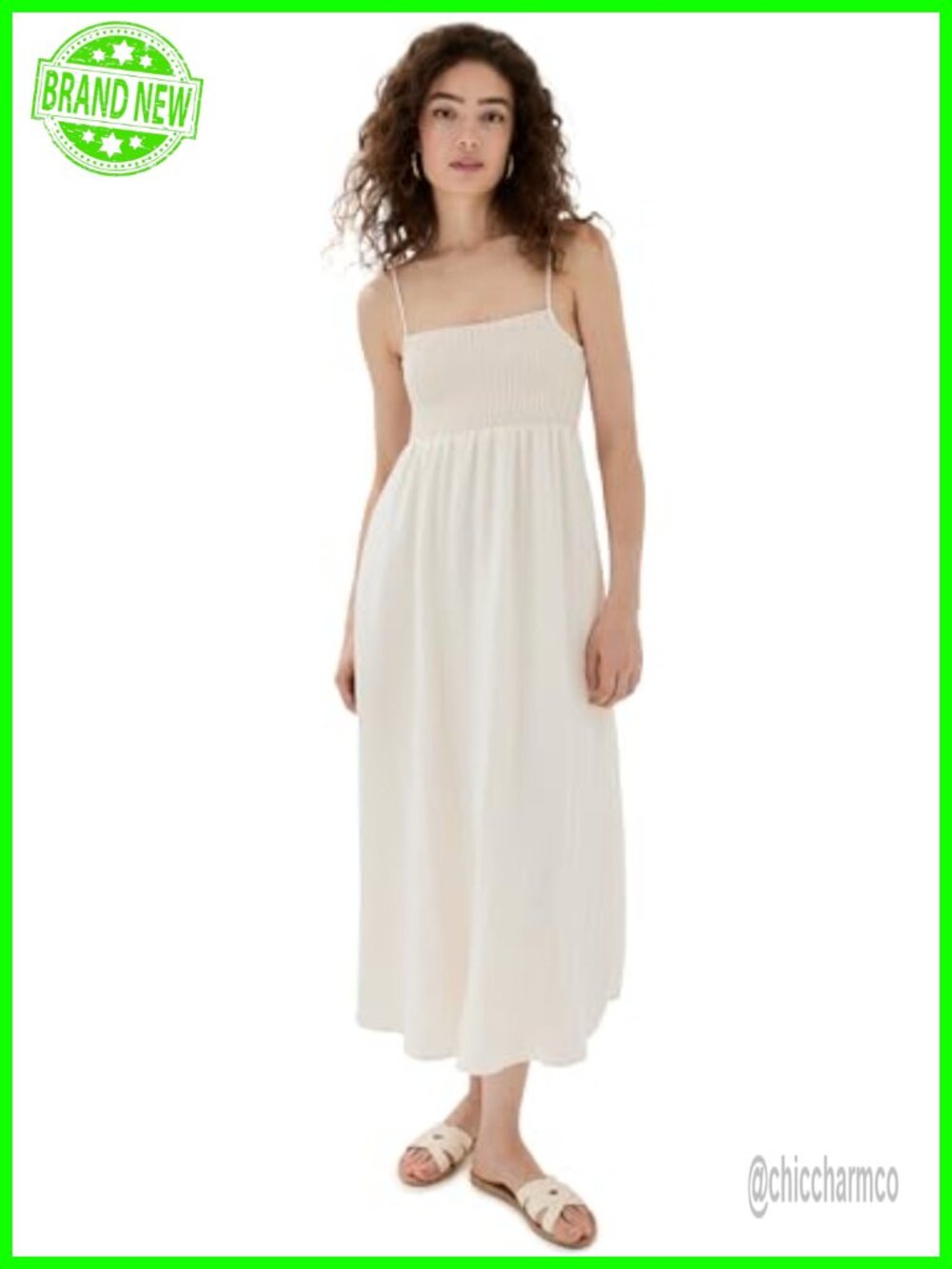 Beachside Midi Dress Smocked Bodice Adjustable Straps A-Line